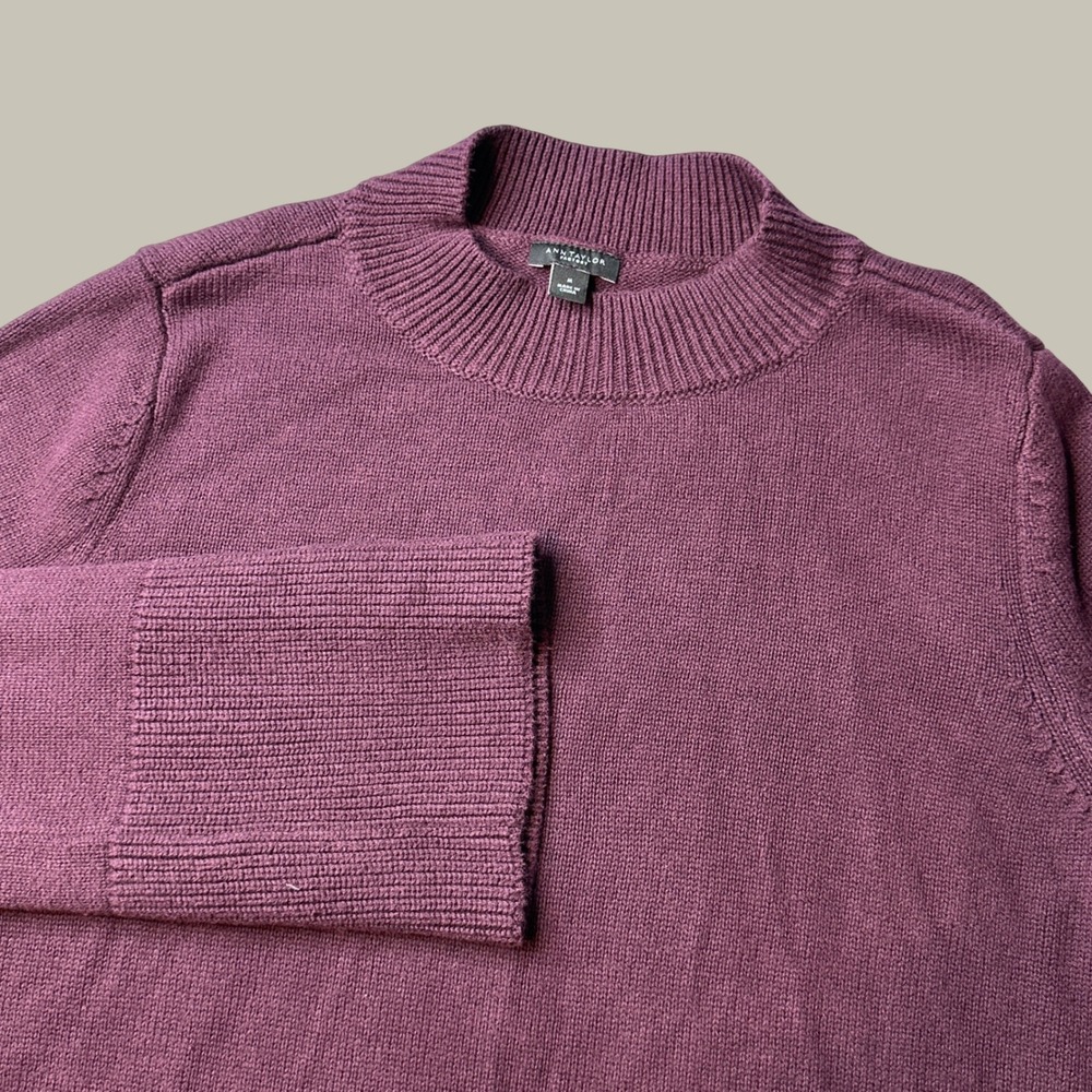 Ann Taylor Factory Sweater Womens Medium Plum Mock Neck Ribbed Knit Pullover